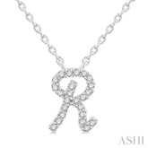 1/20 ctw Initial 'R' Round cut Diamond Pendant With Chain in 14K White Gold